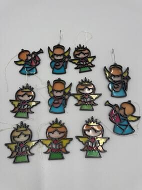 Vintage Plastic Stained Glass Angel Ornaments Suncatchers Choir Lot 10 Yuletide